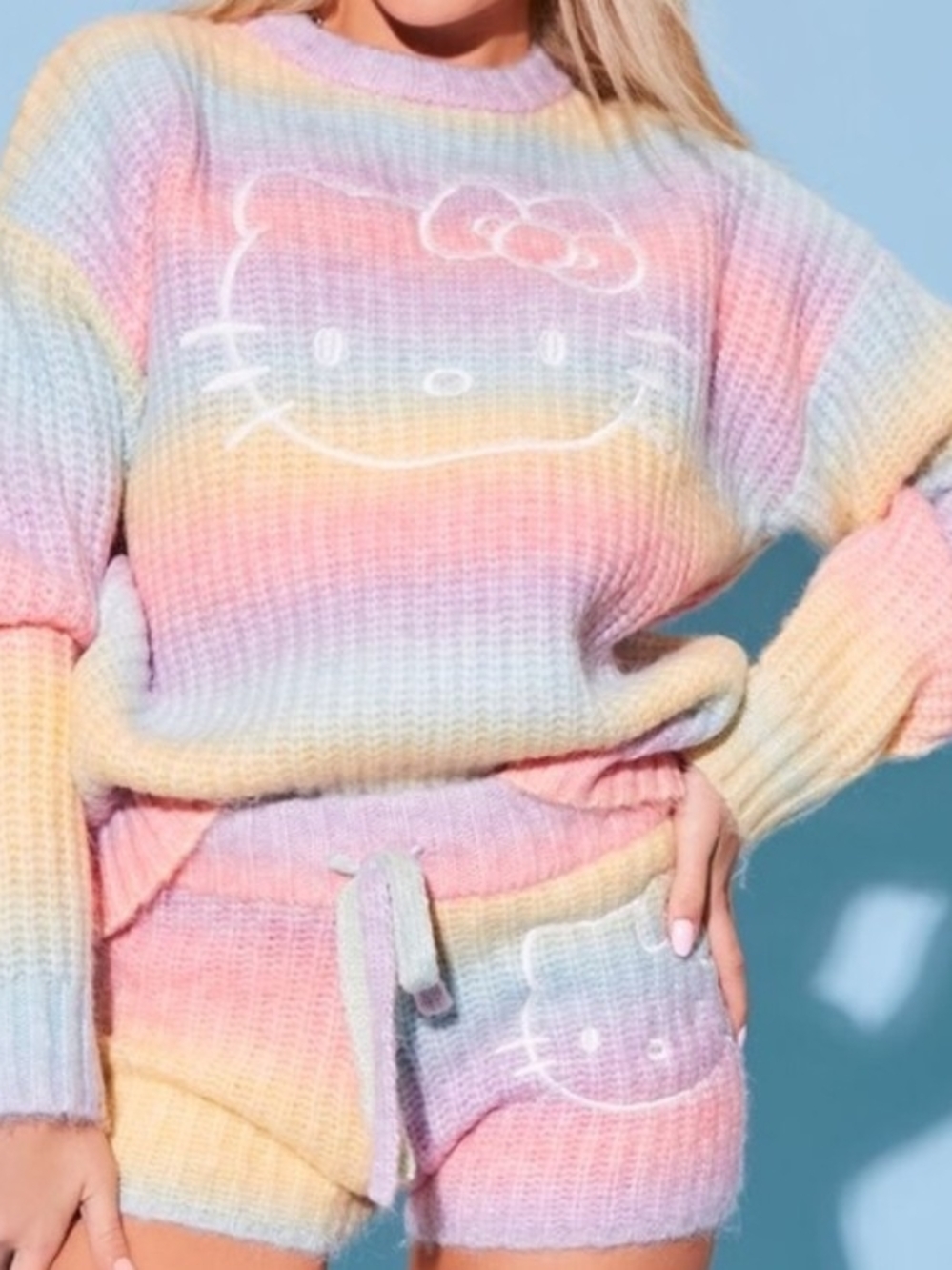 Forever 21 x Hello Kitty Pastel Rainbow Knit Lounge Set
